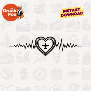 Linha de batimentos cardíacos de aeronave SVG - Clipart de monitor de voo de EKG para pilotos e tripulantes de voo