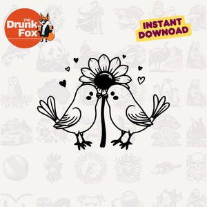 Diseño SVG de tortolitos: imágenes prediseñadas de parejas de dibujos animados con girasoles, adorables pájaros románticos para Cricut, San Valentín, decoración de bodas y regalos.