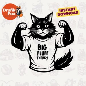 Maine Coon Cat SVG – “Big Fluff Energy” Muscle Cat Design for Funny Pet Apparel and Gifts