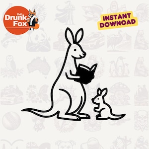 Kangourou et Joey lisant SVG – Clipart éducatif animal mignon