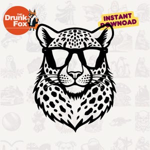 レインボーサングラス ヒョウ柄 SVG – ピースサイン ファンキーな大きな猫のクリップアート（ステッカー用）