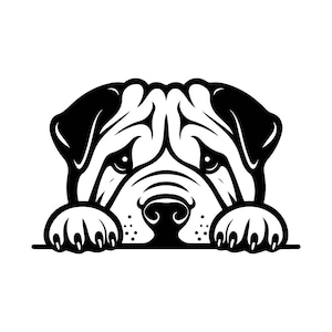 Hund SVG - Peeking Shar Pei Hund Vektordatei für Laserschneiden, schwarz und weiß SVG-Design, Bastelprojekt-Ideen, Geschenk für Tierliebhaber