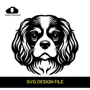 Cavalier King Charles-spaniël hond SVG-cut - zwart-wit achtergrond SVG-vectorbestand voor lasersnijden