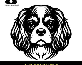 Cavalier King Charles Spaniel Dog SVG Cut - Background Black and White  SVG Vector File for Laser Cutting