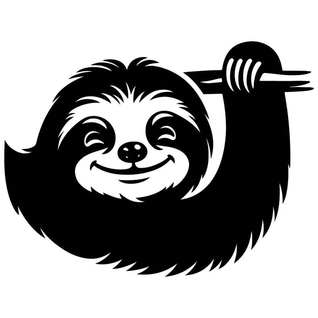 SVG Smiling Sloth | Cute Black & White Vector File for Laser Cutting ...