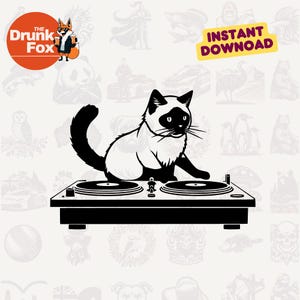 Tonkinese Cat DJ SVG - Party Katze auf Turntables Cartoon SVG für Musik- und Haustier-Combo-Fans