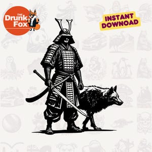 Guerrero samurái con lobo como compañero SVG: feroz luchador japonés y arte animal