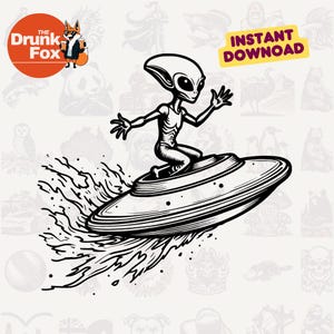 Galaxy Surfing Alien in Saucer – Retro Abstract UFO Shirt SVG