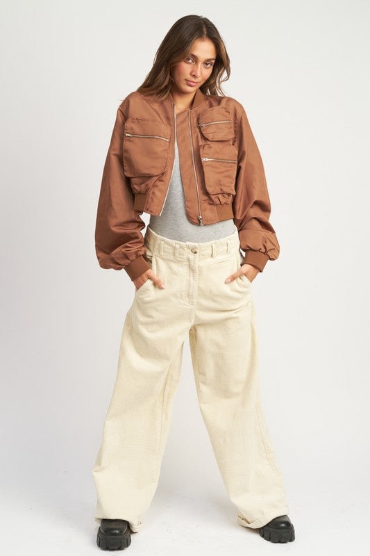 Coalition LA Zip Up Cropped Bomber Jacket