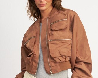 Cropped Bomber Jacket | Zip-Up Bomber Jacket | Fall Jacket