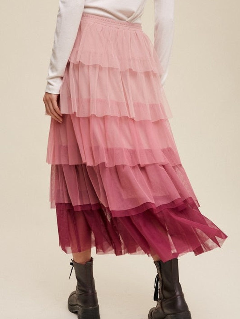 Gradient Style Tiered Mesh Skirt Mesh Maxi Skirt Tiered Maxi Skirt image 5