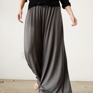 Smock Elastic Waist Maxi Palazzo Pants Wide Leg Flowy Bamboo Palazzo Pants image 10