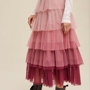 Gradient Style Tiered Mesh Skirt Mesh Maxi Skirt Tiered Maxi Skirt image 3