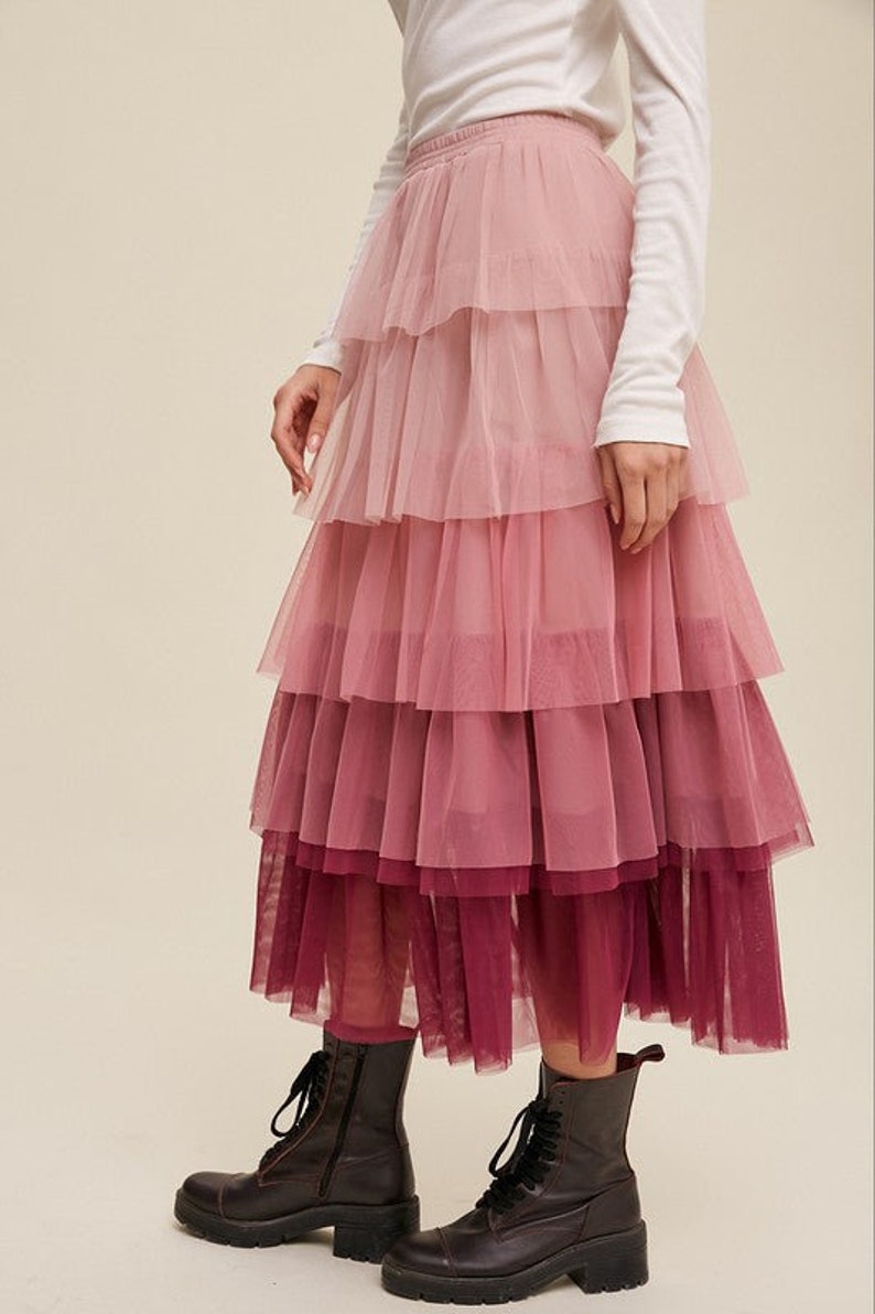 Gradient Style Tiered Mesh Skirt Mesh Maxi Skirt Tiered Maxi Skirt image 3