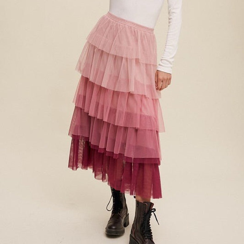 Gradient Style Tiered Mesh Skirt Mesh Maxi Skirt Tiered Maxi Skirt image 6