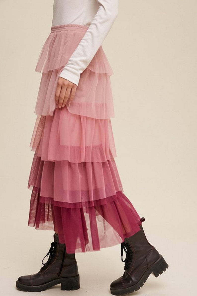 Gradient Style Tiered Mesh Skirt Mesh Maxi Skirt Tiered Maxi Skirt image 4