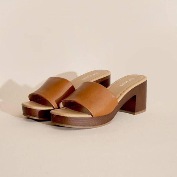 Lauren Sculptural Open-Toe Block Platform Heel Mules Sandal