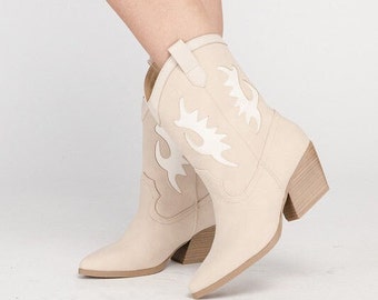 GiGi Western High Ankle Boots| Western Inspired Ankle Boots| Low Heel Cowboy Boots