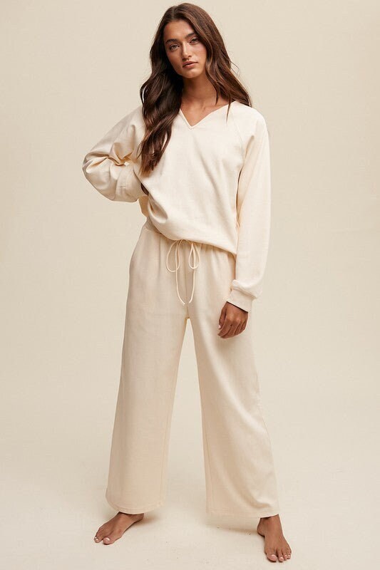 Romantic Cotton V Neck Sleeveless Vest Pants Two Piece Set