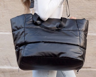 Oversized Metallic Puffer Tote| Adjustable Strap Oversized Puffer Bag