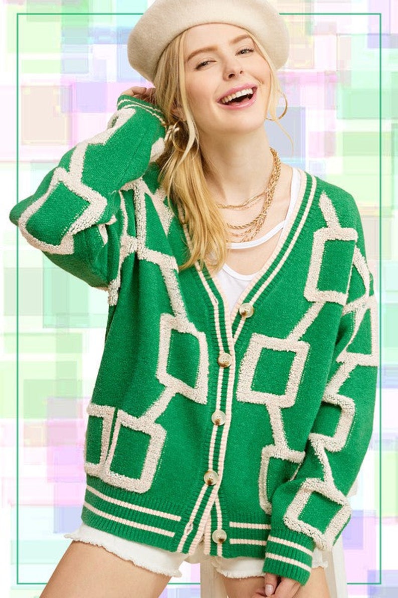 Angel Wings Striped V-Neck Dropped Shoulder Button-Up Cardigan main image 1