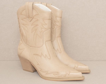 Nantes Embroidered Cowboy Boots| Mid Shaft Slip-On Boots| Embroidered Boots