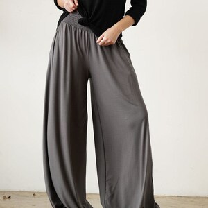 Smock Elastic Waist Maxi Palazzo Pants Wide Leg Flowy Bamboo Palazzo Pants image 1