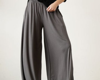 Smock Elastic Waist Maxi Palazzo Pants| Wide Leg Flowy Bamboo Palazzo Pants