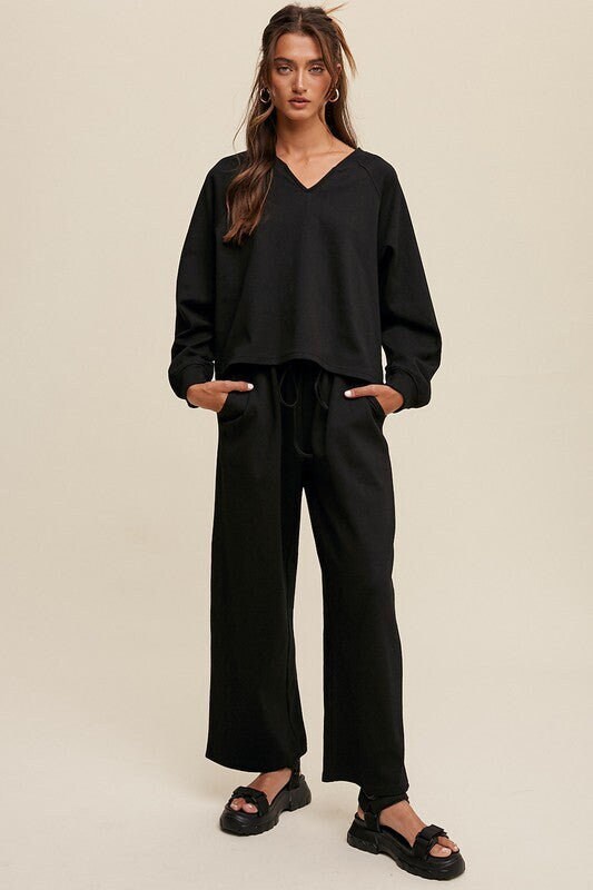V-Neck Tee and Plaid Cropped Pants Lounge Set