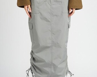 Military Inspired Ruched Midi Cargo Skirt