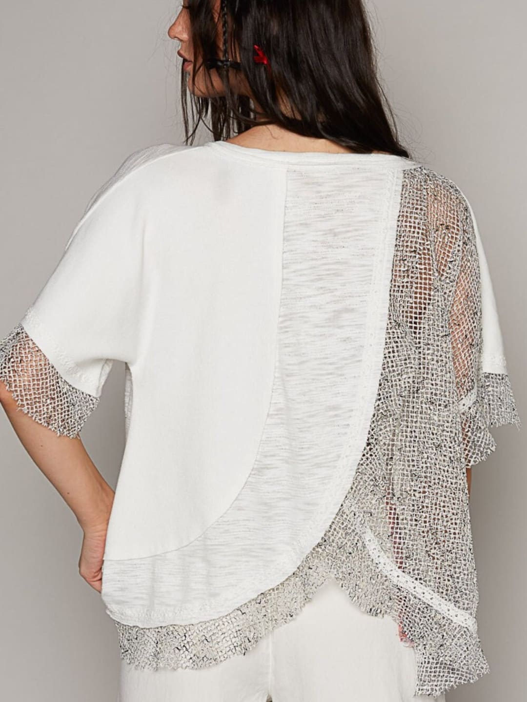 Openwork Round Neck Long Sleeve Knit Top main image 0