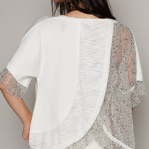 Openwork V-Neck Dropped Shoulder Knit Top main image 0