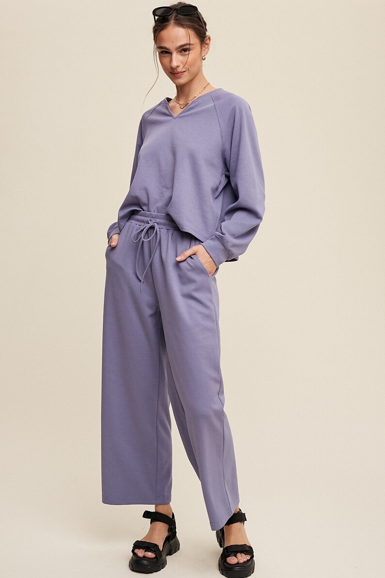 V-Neck Long Sleeve Top and Pants Active Set