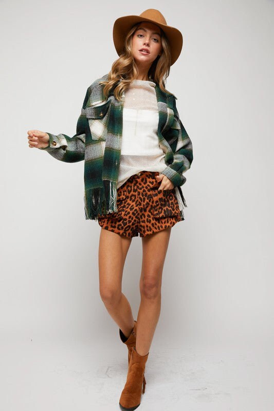 DEEP GREEN FRINGE HEM JEAN JACKET main image 1