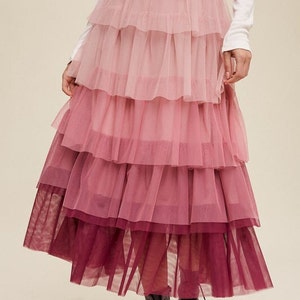 Gradient Style Tiered Mesh Skirt Mesh Maxi Skirt Tiered Maxi Skirt image 1