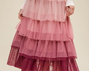 Gradient Style Tiered Mesh Skirt| Mesh Maxi Skirt| Tiered Maxi Skirt