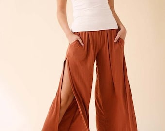 Soft Bamboo Ankle Length Side Slit Pants | Organic Bamboo Flowy Casual Pants
