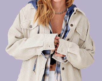 Sylvia Oversized Vintage Wash Corduroy Raw Hem Jacket