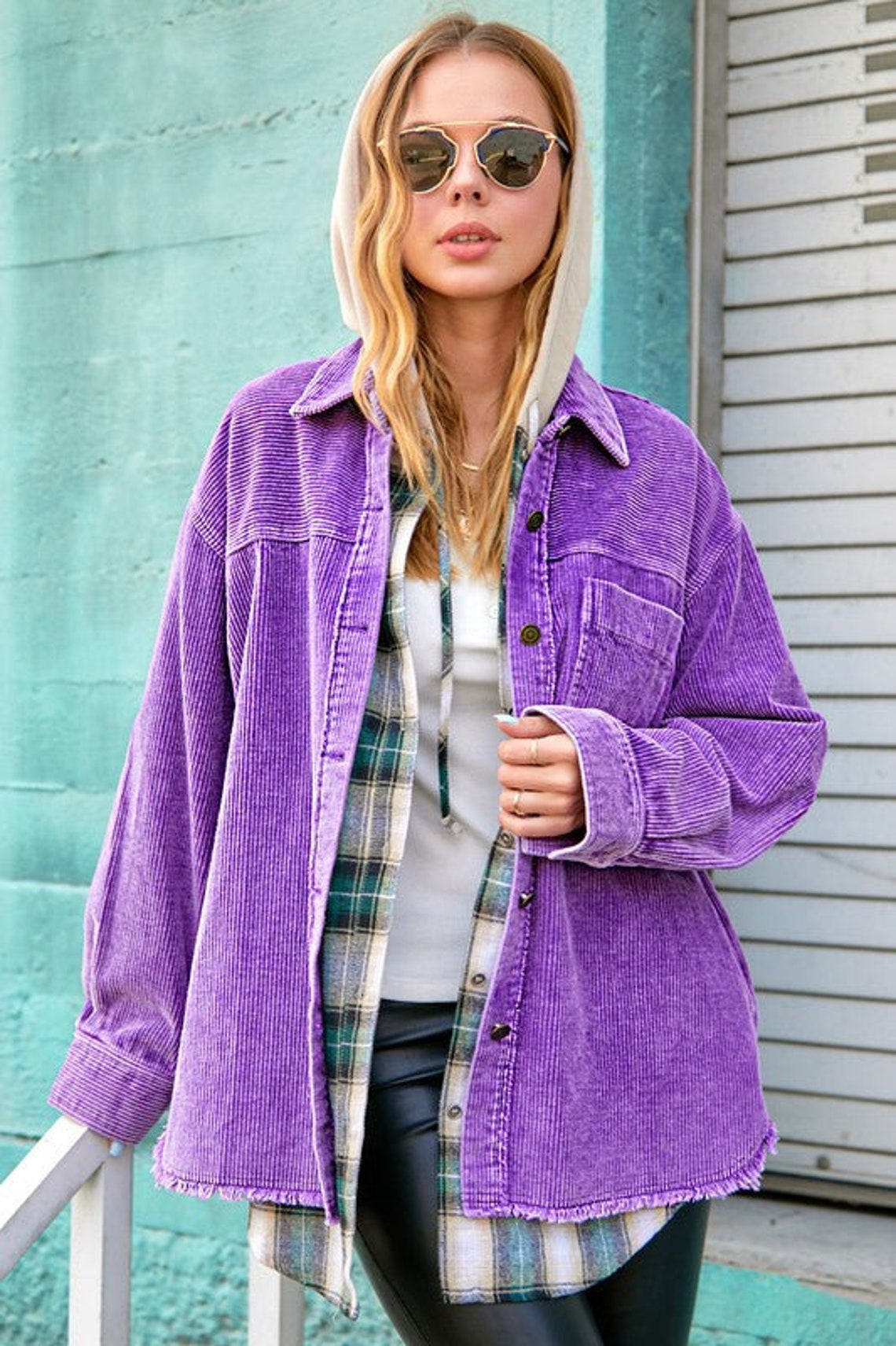 Washed Corduroy Frayed Shacket