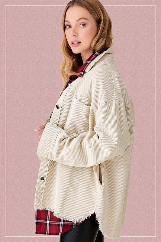Rousseau Oversized Button Down Washed Corduroy Shacket main image 1