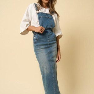 Overall Denim Casual Long Skirt | Straight Fit Denim Overall Skirt Dress