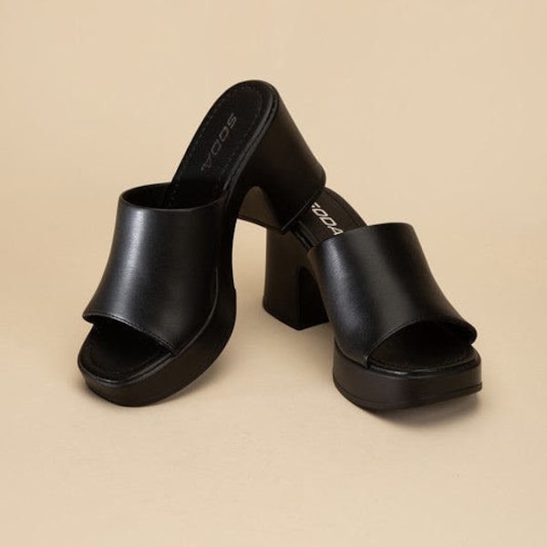 Typo Open Toe Round Block Heel Slides, Mules, Clogs, Sandals