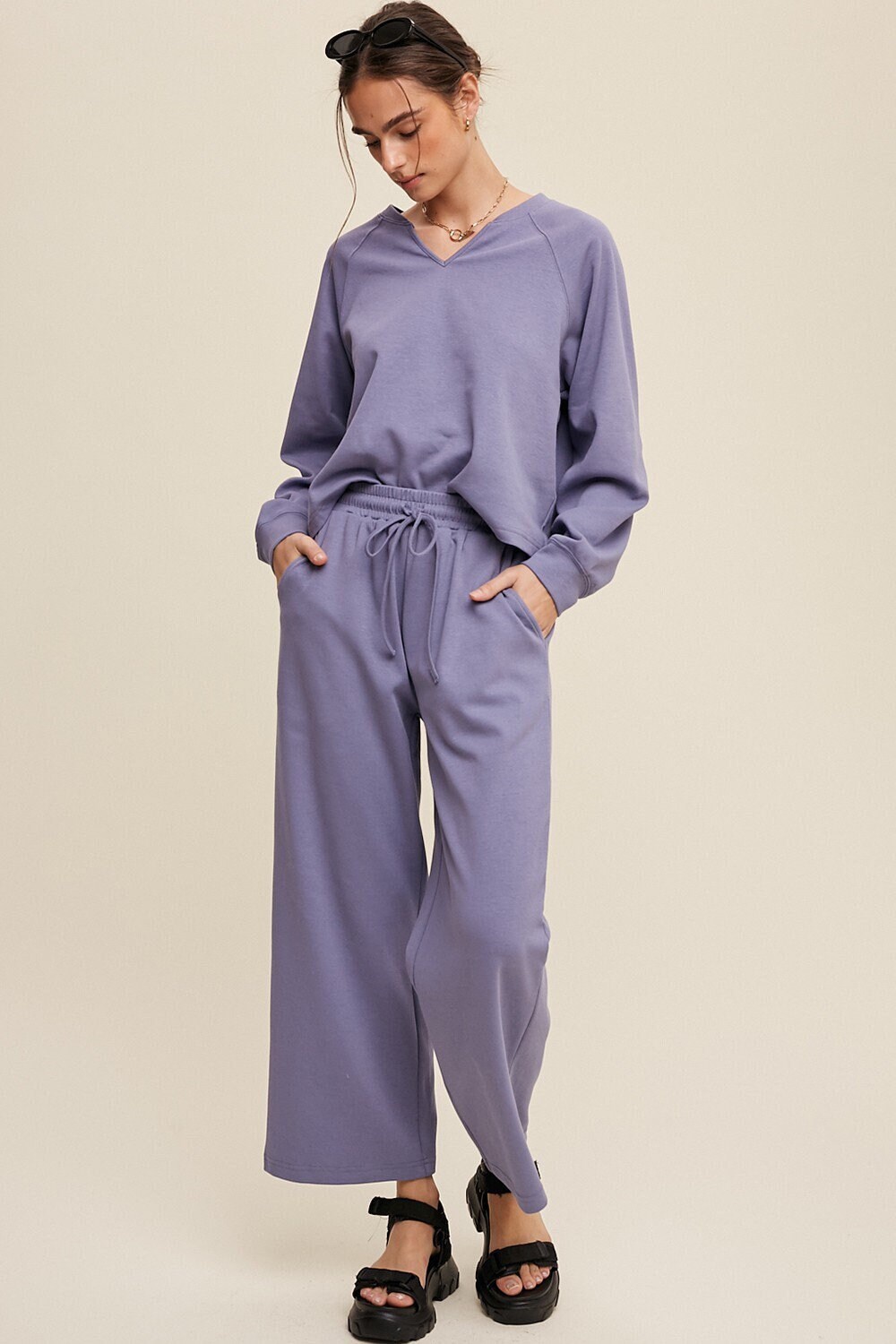 V-Neck Tee and Plaid Pants Lounge Set main image 0