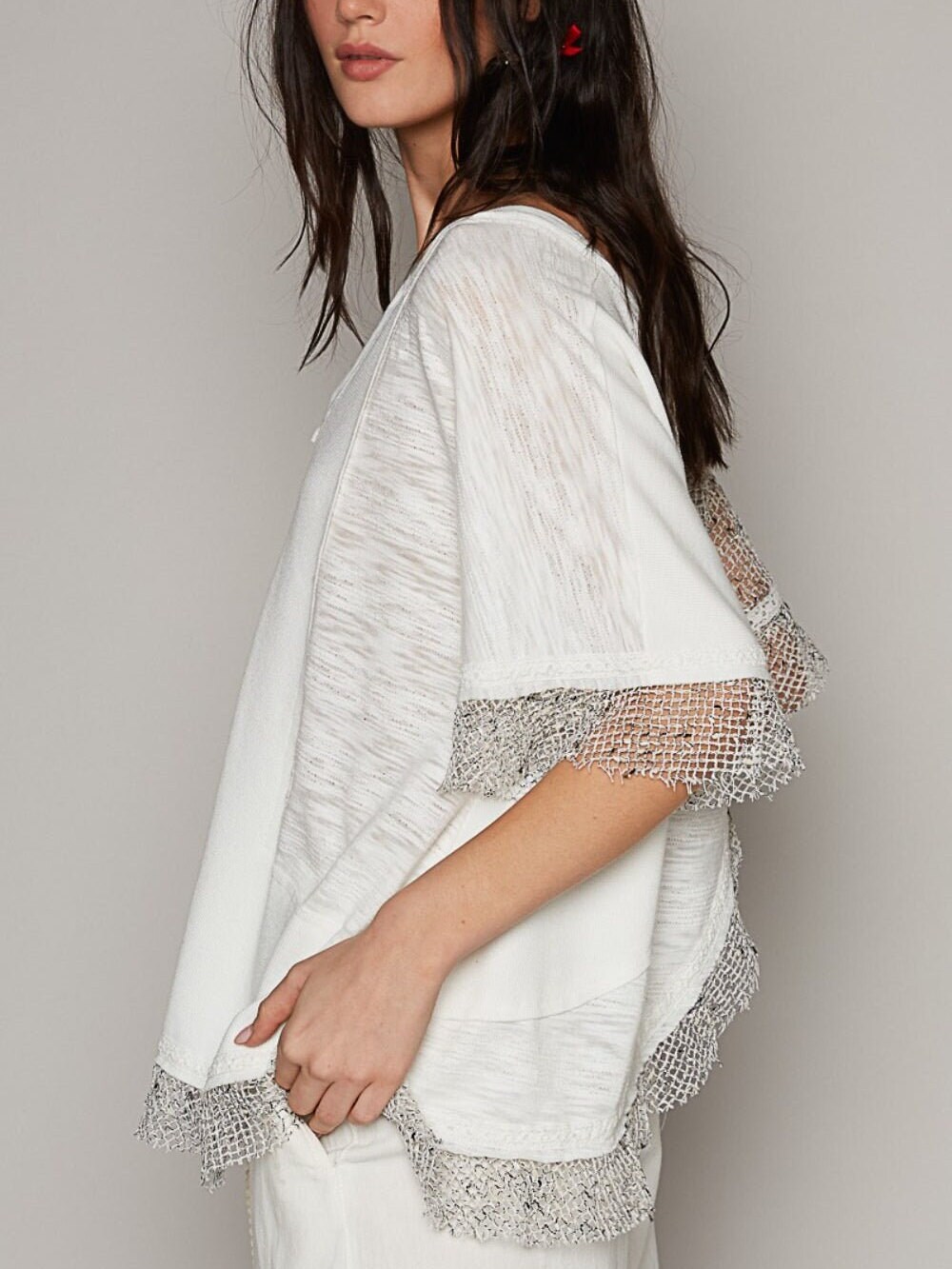 Openwork V-Neck Long Sleeve T-Shirt