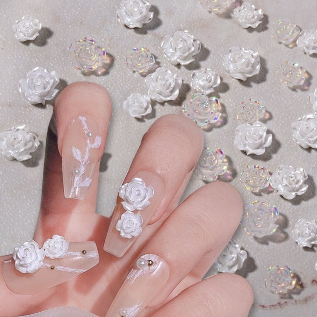Rose Flower Nail Charms Box, White Rose Charms for Nail Decoration Etsy