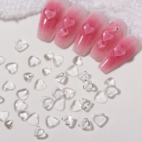 20pcs Transparent Heart Shape Nail Charms, Nail Art Charms, Heart Resin Nail Decoration