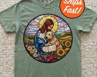 Jesus and Wheaten Terrier Shirt, Christian Dog Lover Gift, Stained Glass Wheaten Tee, Religious Pet Owner T-shirt, Comfort Colors Top