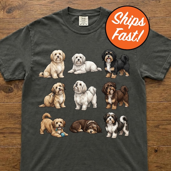 Havanese Dog Poses T-Shirt, Colorful Dog Art Tee, Cute Pet Lover Gift, Comfort Colors Graphic Dog Shirt, Fun Havanese Design