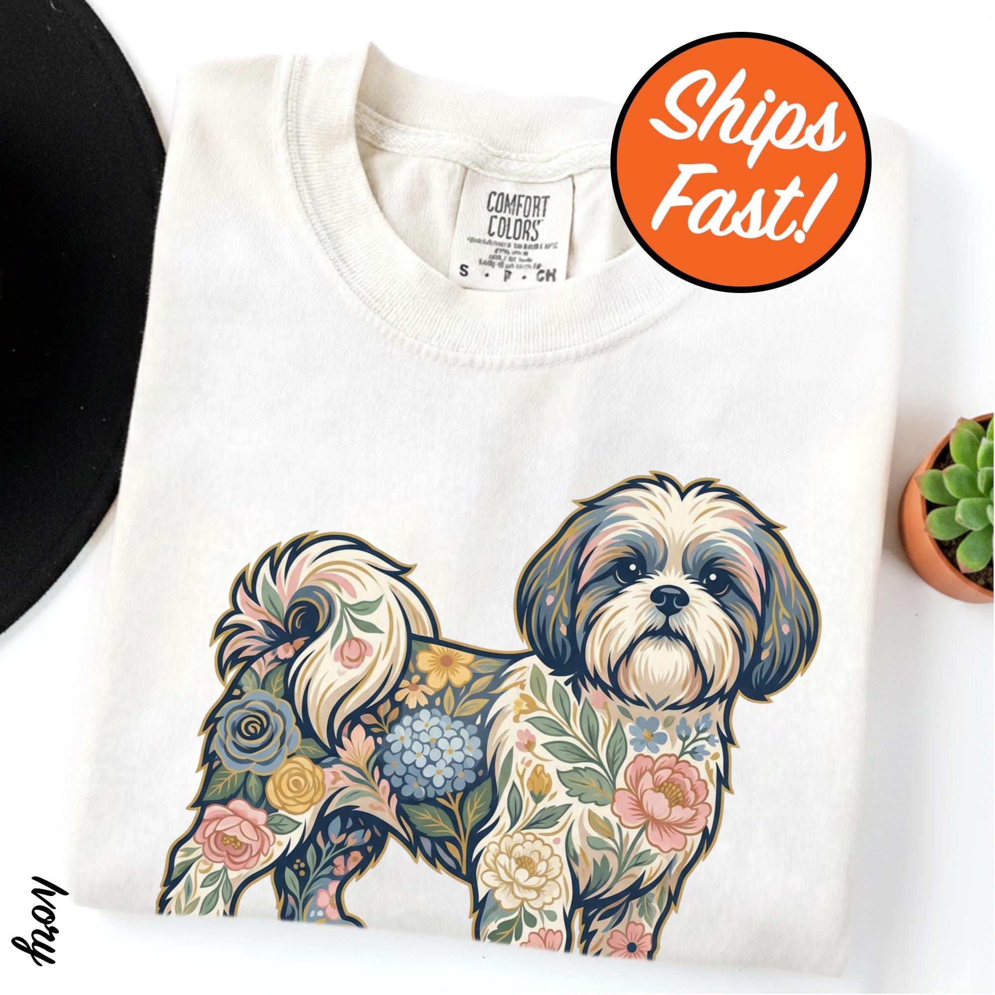 Shih Tzu T-shirt, Modern Chintz Floral Dog Tee, Cute Pet Lover Gift ...