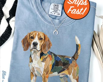 T-shirt Beagle, oeuvre d'art chien collage en papier, t-shirt couleurs confort